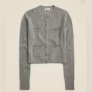 J.Crew Featherweight Grey Cashmere Pointelle Cardigan size XXL